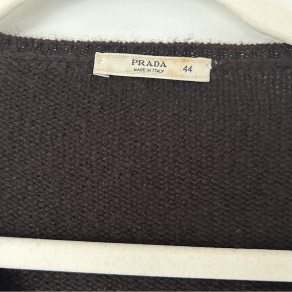 Prada Brown V-Neck Sweater with Teal and Light Blue Pattern - Picture 2 of 4